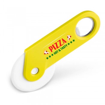 CORTADOR DE PIZZA COM ABRIDOR PERSONALIZADO AMARELO Colorido frente - 25 un.