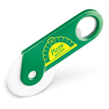 ABRIDORES DE GARRAFA CORTADOR DE PIZZA PERSONALIZADO VERDE Colorido frente - 50 un.