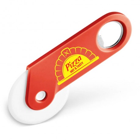 ABRIDORES DE GARRAFA CORTADOR DE PIZZA PERSONALIZADO VERMELHO Colorido frente - 50 un.