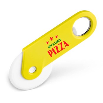 CORTADOR DE PIZZA COM ABRIDOR PERSONALIZADO AMARELO Colorido frente - 1 un.