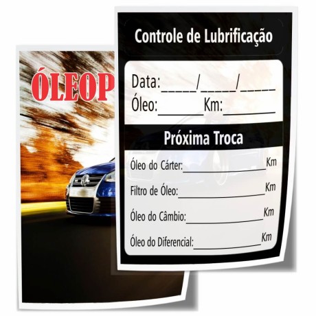 ADESIVOS TROCA DE ÓLEO VINIL TRANSPARENTE COM TINTA BRANCA 330X480MM Colorido frente e preto e branco verso - 50 un.