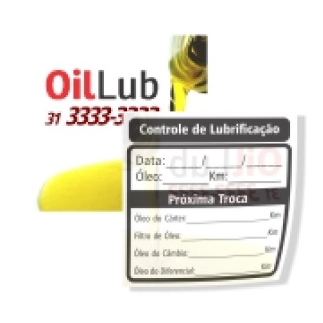 ADESIVOS TROCA DE ÓLEO VINIL TRANSPARENTE COM TINTA BRANCA 63X63MM Colorido frente e preto e branco verso - 100 un.