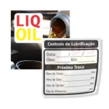 ADESIVOS TROCA DE ÓLEO VINIL TRANSPARENTE COM TINTA BRANCA 63X63MM Colorido frente e preto e branco verso - 250 un.