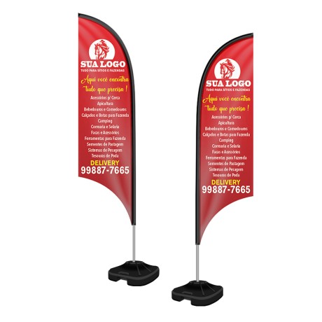 BANNERS, FAIXAS, LONAS E TECIDOS WIND BANNER KIT COMPLETO TECIDO OXFORD ALTURA MONTADO: 3,00 METROS G MODELO VELA Colorido frente e verso - 5 un.