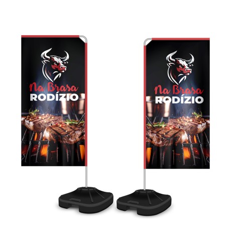 BANNERS, FAIXAS, LONAS E TECIDOS WIND BANNER KIT COMPLETO TECIDO OXFORD MODELO RETANGULAR ALTURA MONTADO: 1,80 METROS P Colorido frente e verso - 5 un.