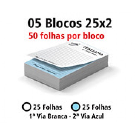 BLOCOS E TALÕES 25 FOLHAS AUTOCOPIATIVO 56G 25X2 150X105MM Preto e branco frente - 250 un.