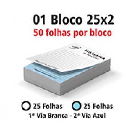 BLOCOS E TALÕES 25 FOLHAS AUTOCOPIATIVO 56G 25X2 150X105MM Preto e branco frente - 50 un.