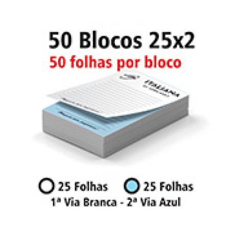 BLOCOS E TALÕES 25 FOLHAS AUTOCOPIATIVO 56G 25X2 300X210MM Preto e branco frente - 2500 un.