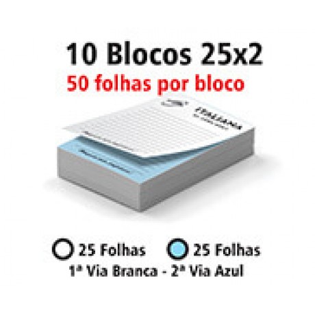 BLOCOS E TALÕES 25 FOLHAS AUTOCOPIATIVO 56G 25X2 75X105MM Preto e branco frente - 500 un.