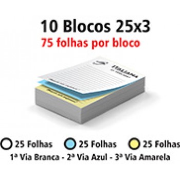 BLOCOS E TALÕES 25 FOLHAS AUTOCOPIATIVO 56G 25X3 150X105MM Preto e branco frente - 750 un.