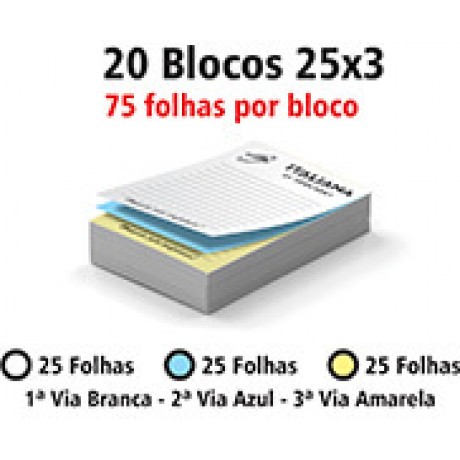 BLOCOS E TALÕES 25 FOLHAS AUTOCOPIATIVO 56G 25X3 150X105MM Preto e branco frente - 1500 un.