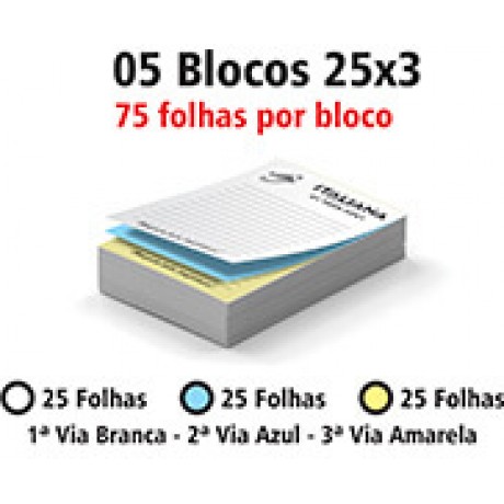 BLOCOS E TALÕES 25 FOLHAS AUTOCOPIATIVO 56G 25X3 150X105MM Preto e branco frente - 375 un.