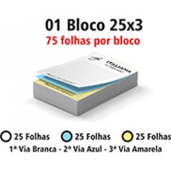 BLOCOS E TALÕES 25 FOLHAS AUTOCOPIATIVO 56G 25X3 150X105MM Preto e branco frente - 75 un.