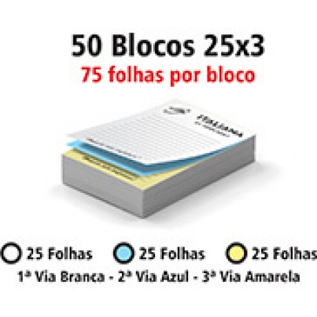 BLOCOS E TALÕES 25 FOLHAS AUTOCOPIATIVO 56G 25X3 150X105MM Preto e branco frente - 3750 un.