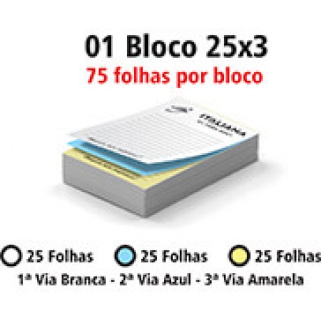 BLOCOS E TALÕES 25 FOLHAS AUTOCOPIATIVO 56G 25X3 150X210MM Preto e branco frente - 75 un.