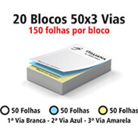 BLOCOS E TALÕES 50 FOLHAS AUTOCOPIATIVO 56G PRETO E BRANCO 50X3 150X210MM Preto e branco frente - 3000 un.