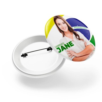 BOTTONS E PINS PERSONALIZADOS COM ALFINETE MODELO REDONDO 55MM Colorido frente - 250 un.