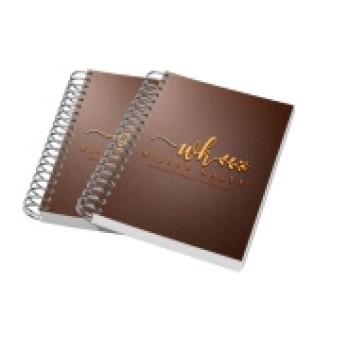 AGENDAS, CADERNOS E APOSTILAS CADERNETA CAPA MALEÁVEL WIRE O MIOLO PERSONALIZADO ABERTURA HORIZONTAL CAPA COUCHÊ 300G E MIOLO AP 75G Colorido frente - 10 un.