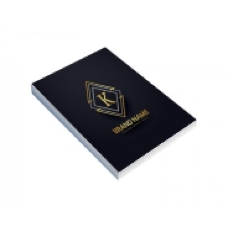 CADERNETA CAPA BROCHURA E COLA MIOLO PERSONALIZADO ABERTURA HORIZONTAL COUCHÊ 275G LAM FOSCA E HOTSTAMPING Colorido frente - 50 un.