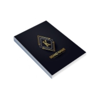 CADERNETA CAPA BROCHURA E COLA MIOLO PERSONALIZADO ABERTURA HORIZONTAL COUCHÊ 275G LAM FOSCA E HOTSTAMPING Colorido frente - 50 un.