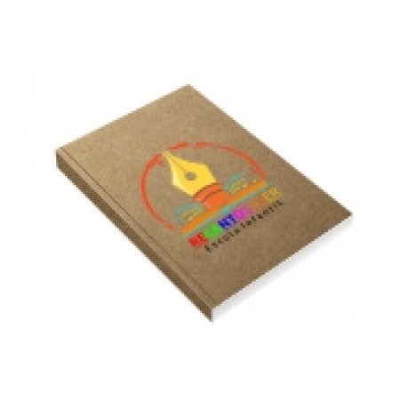 CADERNETA CAPA BROCHURA E COLA MIOLO PERSONALIZADO ABERTURA HORIZONTAL KRAFT 250G 48 FOLHAS Colorido frente - 48 un.