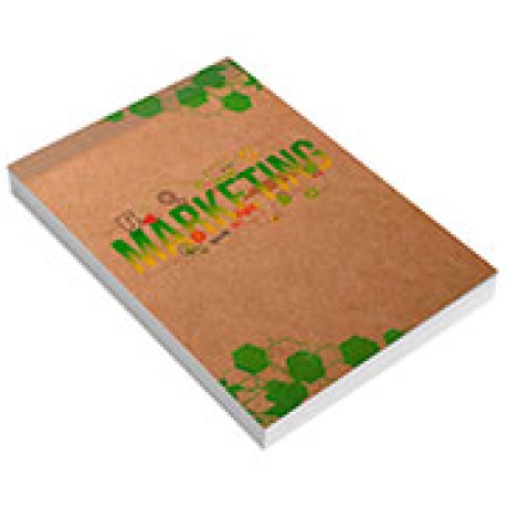 CADERNETA CAPA BROCHURA E COLA MIOLO PERSONALIZADO ABERTURA VERTICAL KRAFT 250G 48 FOLHAS Colorido frente - 100 un.
