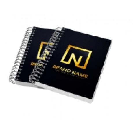 CADERNETA CAPA DURA WIRE O MIOLO PERSONALIZADO ABERTURA HORIZONTAL COUCHÊ 150G LAM FOSCA E HOTSTAMPING Colorido frente - 50 un.