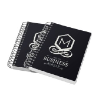 CADERNETA CAPA MALEÁVEL WIRE O MIOLO PERSONALIZADO ABERTURA HORIZONTAL COUCHÊ 275G LAM FOSCA E HOTSTAMPING Colorido frente - 20 un.