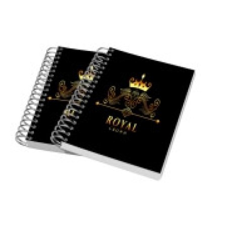 CADERNETA CAPA MALEÁVEL WIRE O MIOLO PERSONALIZADO ABERTURA HORIZONTAL COUCHÊ 275G LAM FOSCA E HOTSTAMPING Colorido frente - 50 un.