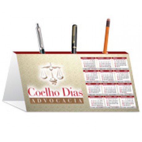 CALENDÁRIOS E FOLHINHAS 2024 CALENDÁRIO DE MESA PORTA CANETAS HORIZONTAL COUCHÊ 275G SEM VERNIZ Colorido frente - 100 un.