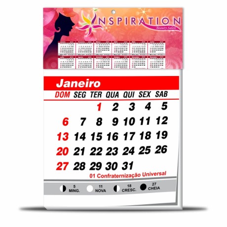 CALENDÁRIOS 2024 CABEÇALHO COM MIOLO COUCHÊ 250G VERNIZ UV TOTAL FRENTE 147X90MM Colorido frente - 5000 un.