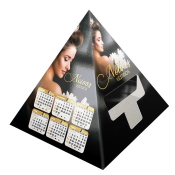 CALENDÁRIOS E FOLHINHAS 2023 CALENDÁRIO DE MESA PORTA CARTÕES PIRÂMIDE SUPREMO 250G SEM VERNIZ Colorido frente - 250 un.