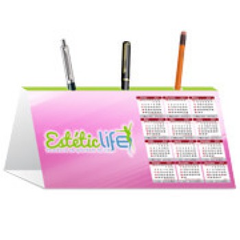 CALENDÁRIO DE MESA PORTA CANETAS HORIZONTAL COUCHÊ 275G SEM VERNIZ Colorido frente - 250 un.