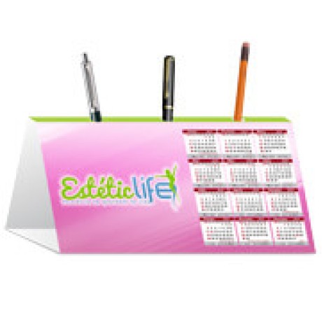 CALENDÁRIOS E FOLHINHAS 2024 CALENDÁRIO DE MESA PORTA CANETAS HORIZONTAL COUCHÊ 300G SEM VERNIZ Colorido frente - 250 un.