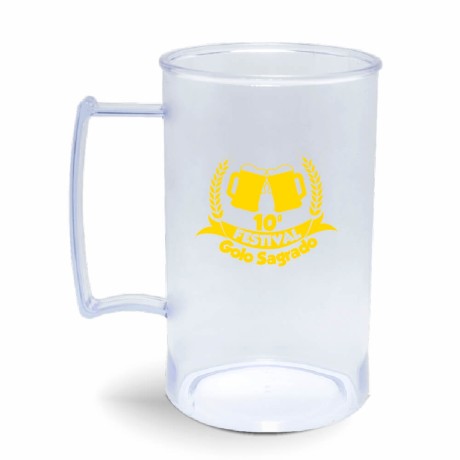 CANECA, COPOS E TAÇAS CANECAS CANECAS PLÁSTICAS CHOPP 450ML IMPRESSÃO 1 COR TRANSPARENTE Preto e branco frente - 100 un.