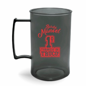 CANECA, COPOS E TAÇAS CANECAS CANECAS PLÁSTICAS CHOPP 450ML IMPRESSÃO 1 COR TRANSPARENTE 300 un. - Preto e branco frente