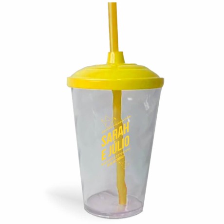 CANECA, COPOS E TAÇAS COPOS COPOS PLÁSTICOS COPO TWISTER COM CANUDO 600ML IMPRESSÃO 1 COR CRISTAL Preto e branco frente - 500 un.