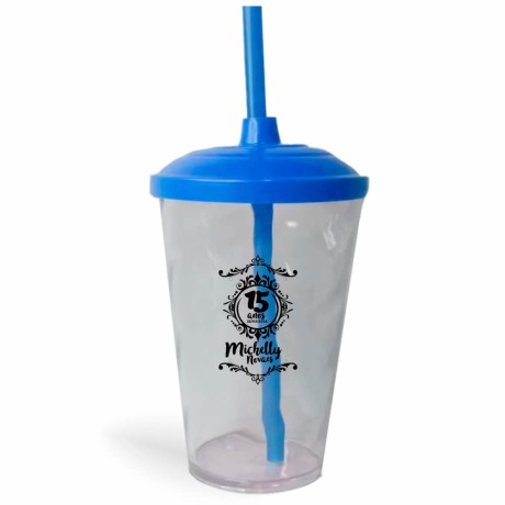 CANECA, COPOS E TAÇAS COPOS COPOS PLÁSTICOS COPO TWISTER COM CANUDO 600ML IMPRESSÃO 1 COR CRISTAL Preto e branco frente - 100 un.