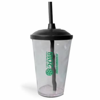 CANECA, COPOS E TAÇAS COPOS COPOS PLÁSTICOS COPO TWISTER COM CANUDO 600ML IMPRESSÃO 1 COR CRISTAL Preto e branco frente - 3000 un.