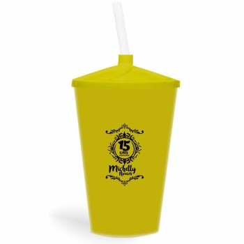 CANECA, COPOS E TAÇAS COPOS COPOS PLÁSTICOS COPO TWISTER COM CANUDO 600ML IMPRESSÃO 1 COR LEITOSO Preto e branco frente - 50 un.