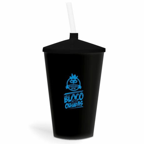 CANECA, COPOS E TAÇAS COPOS COPOS PLÁSTICOS COPO TWISTER COM CANUDO 600ML IMPRESSÃO 1 COR LEITOSO Preto e branco frente - 300 un.