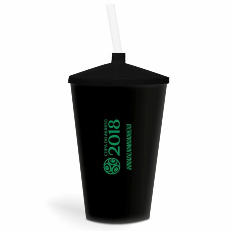 CANECA, COPOS E TAÇAS COPOS COPOS PLÁSTICOS COPO TWISTER COM CANUDO 600ML IMPRESSÃO 1 COR LEITOSO Preto e branco frente - 3000 un.