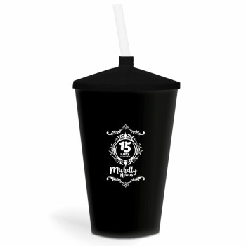 CANECA, COPOS E TAÇAS COPOS COPOS PLÁSTICOS COPO TWISTER COM CANUDO 600ML IMPRESSÃO 1 COR LEITOSO Preto e branco frente - 50 un.