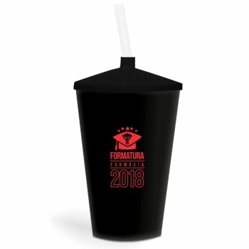 CANECA, COPOS E TAÇAS COPOS COPOS PLÁSTICOS COPO TWISTER COM CANUDO 600ML IMPRESSÃO 1 COR LEITOSO Preto e branco frente - 100 un.