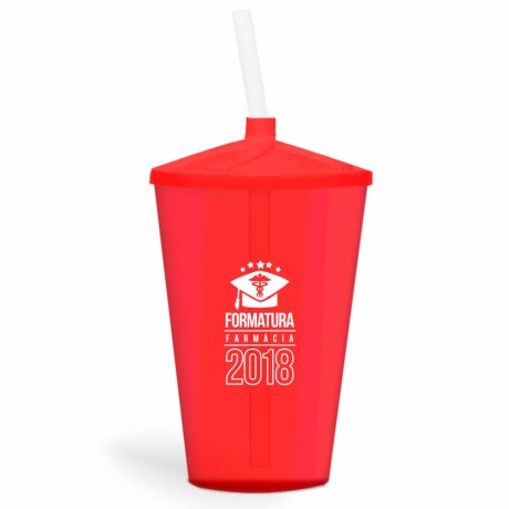 CANECA, COPOS E TAÇAS COPOS COPOS PLÁSTICOS COPO TWISTER COM CANUDO 600ML IMPRESSÃO 1 COR TRANSPARENTE Preto e branco frente - 100 un.