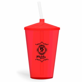 CANECA, COPOS E TAÇAS COPOS COPOS PLÁSTICOS COPO TWISTER COM CANUDO 600ML IMPRESSÃO 1 COR TRANSPARENTE Preto e branco frente - 50 un.