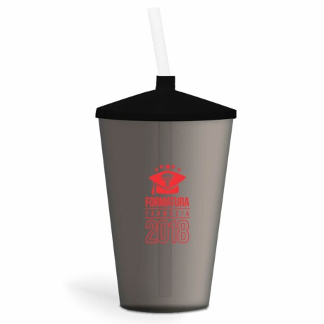 CANECA, COPOS E TAÇAS COPOS COPOS PLÁSTICOS COPO TWISTER COM CANUDO 600ML IMPRESSÃO 1 COR TRANSPARENTE Preto e branco frente - 100 un.