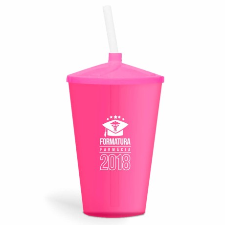 CANECA, COPOS E TAÇAS COPOS COPOS PLÁSTICOS COPO TWISTER COM CANUDO 600ML IMPRESSÃO 1 COR TRANSPARENTE Preto e branco frente - 100 un.