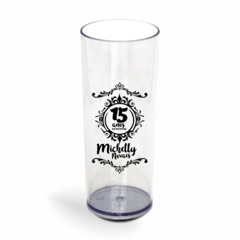 CANECA, COPOS E TAÇAS COPOS COPOS PLÁSTICOS LONG DRINK 350ML IMPRESSÃO 1 COR TRANSPARENTE 50 un. - Preto e branco frente