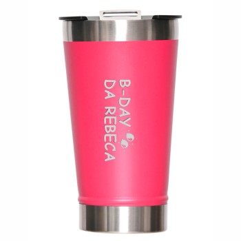 CANECA, COPOS E TAÇAS COPOS COPOS TÉRMICOS MODELO COM ABRIDOR 470ML ROSA PINK Preto e branco frente - 10 un.